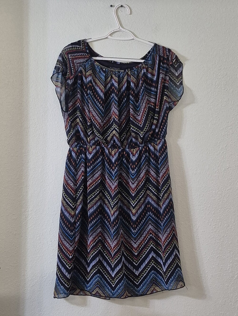 Enfocus Studio Black Multicolor Chevron Casual Dress